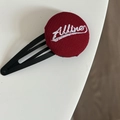 Blue plaid collection red knitted round fabric hair clip with white cursive embroidery - 11# Wine Red Round Accessory Clip