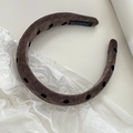French vintage brown polka dot velvet headband with handmade label for women - Khaki Black Polka Dot