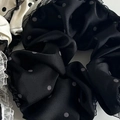 Elegant large black scrunchie with grey polka dots and decorative lace trim - Black Lace Edge Black Hair Tie with White Large Polka Dots