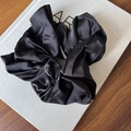 Elegant black satin scrunchie with silver rhinestone embellishments for women - Black Hair Tie with Rhinestone Bowknot