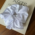 White satin oversized scrunchie with sparkling rhinestone ring embellishment - White Hair Tie with Rhinestone Bowknot