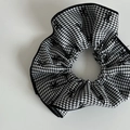 Classic black and white houndstooth hair scrunchie with bow embroidery detail - Small Black and White Houndstooth Bow Scrunchie