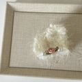 White plush flower scrunchie with pink ribbon rose and white pearls hair accessory - White Plush Heart Claw Clip
