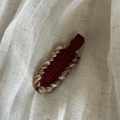 Detail of sweet burgundy yarn-wrapped no-crease hair clip with retro woven texture - Red Duckbill Clip White Red Yarn