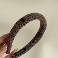 Vintage-Strickstirnband aus Tweed mit bunter Textur und roter Schleife für Damen - Blau Orange Gestreifter Stil (Rote Schleife)