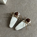 Pair of vintage white lace hair clips with dark brown satin roses and delicate bows - White Waterdrop Hair Clip with Khaki Flower (7#)