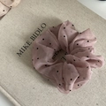 Close-up of pink polka dot organza hair scrunchie with soft mesh texture details - Korean Pink (4#)