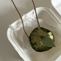 Dettaglio ravvicinato del ciondolo a mela in velluto verde scuro con trama a foglia e confezione - Cordino/Ciondolo / 5# Cordino Mela Verde