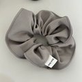 Detail of grey fabric scrunchie with twill texture and handmade woven label tag - Style 4 Large Scrunchie / Gray