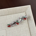 Polka dot cherry hair clip with red rhinestones and wavy white enamel finish - White Red Polka Dot Hollow Curved Red Cherry