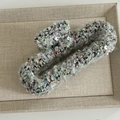 Grosse pince à cheveux en tissu tweed multicolore avec des paillettes argentées brillantes - 11# Blanc Grand Carré Pince à Cheveux