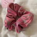 Pink checkered scrunchie made of soft twill fabric for sweet hairstyles - Pink Checkered Scrunchie