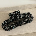Grande molletta per capelli elegante in tweed nero con paillettes da donna in scatola - 2# Nero Grande Quadrato Clip per Capelli