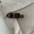Sweet plaid hair clip with red cherry charm on retro brown checkered fabric base - Coffee Plaid Water Drop Hair Clip with Cherry