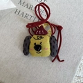 Handmade fabric dog pendant in yellow featuring pink embroidery and cute cartoon style - Yellow Dog Lanyard