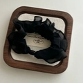 Elegant black ruffle mesh scrunchie with pearl detail on a minimal wooden tray - Black Lace Edge (2#)