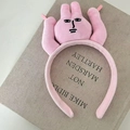 Pink plush headband featuring a cute cartoon peach character with funny expression - Pink Rabbit Headband Hairpin