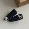 Set di fermagli per capelli in denim blu con perla bianca e fiocco in metallo argento - Stile Denim Nero Perla (2#)