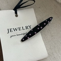 Y2K sweet black polka dot enamel hair clip with polished silver metal base for women - Black Pink Dot Solid Long Oval