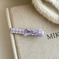 Detail of lavender plaid hair clip with ribbon bow and wavy scalloped edges - Purple White Gingham Purple Bow Set