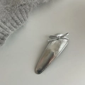 Chic silver metallic leather bow hair clip with teardrop shape and minimalist design - Solid Water Drop Silver Bow
