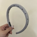 Handgemaakte vintage grijze haarband met zwarte stippen en geweven label accessoire - Grijs met zwarte stippen