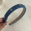 Denim star zircon headband with blue fabric texture and sparkling star rhinestones - Light Blue (2# Light Blue Star)