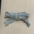 Fermaglio per capelli con fiocco in denim blu, perle bianche e gemma a cuore rosa - 10# Fermaglio per Capelli con Bordo Sfrangiato Blu
