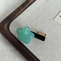 Star-shaped acetate hair clip in aqua green with metal duckbill clip for women - Lake Green