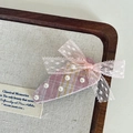 Detail of pink plaid hair clip with white pearls and delicate lace bow ornament - Pink Plaid Triangle Lace Bow Hair Clip