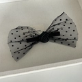 Eleganter schwarzer gepunkteter Netzschleife-Haarclip mit Rose auf beigem Grund - 1# Schwarz Mesh Polka Dot Schleife Schwarze Blume Clip