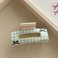 Sweet blue and white plaid hair claw clip with pink stripes and black bow patterns - Blue White Plaid Black Bow Style (10#)