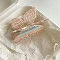 Pink checkered butterfly claw clip with light blue floral accents for sweet hair styling - Pink White Plaid Butterfly Style (14#)