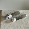 Silver flower and pearl hair clips set with metallic finish on textured fabric - Silver Flower Artificial Pearl Duckbill Clips Pair