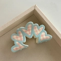 Sweet light blue heart-shaped hair claw clip with pink and white plaid pattern detail - Blue Pink Plaid Heart Style (7#)