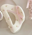 Cream hair claw clip featuring pink tulip print and elegant pink silk ribbon bow - Cream Tulip Ribbon Convex Style (6#)