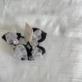 Pair of black satin bow hair clips with white lace and pink heart-shaped crystal centers - Black Bowknot Hair Tie (Pair)