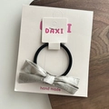 Elegant black elastic hair tie with a silver satin bow on a white display card - Bowknot Hair Tie (3# Silver Bowknot Hair Tie 1pc)