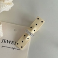 Elegant beige polka dot bow hair clip with crystal center for women in Korean style - Creamy White Bowknot Black Dots