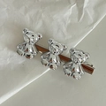 Barrette à cheveux en métal argenté poli avec trois mignons petits ours en 3D - Style Trois Ours Argent