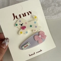 Lot de barrettes mignonnes chiot et nœud rose pour filles sur carte de présentation - Chien Blanc Étoiles Colorées Paire
