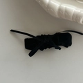Detailed close-up of a sweet black ribbon bow hair clip with textured fabric texture - Slender Ribbon Style / Black Pleated With Black Ribbon