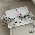 Set of two white chiffon mesh bow hair clips with black heart patterns for children - 7# White Mesh Black Polka Dot Gold Ball Hair Clip