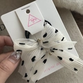 Sweet white chiffon bow hair ties with black heart pattern and gold beads decoration - 6# White Mesh Black Polka Dot Gold Ball Pendant Hair Tie