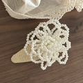 Elegant woven hair clip with white faux pearls on dark wood with lace background - Creamy White Triangle Flower Pearl
