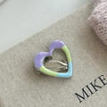 Sweet cream colored heart-shaped hair clip with purple and lime green enamel on silver metal - Hollow Heart Hair Clip (10#)
