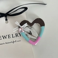 Elegant heart-shaped hollow hair clip with rhinestones and ribbon bow on jewelry card - 5# Tricolor Heart Clip with Bow Rhinestone