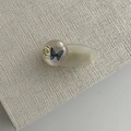 Elegant butterfly acetate hair clip with vintage blue butterfly and pearl decoration - White Butterfly Round Ball