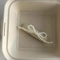 Bow hair clip featuring white pearls and woven rattan texture for elegant styling - Creamy White Square Pearl Bowknot