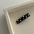 Macro detail of a vintage rectangular black hair clip with white polka dots pattern - Black Square White Polka Dot